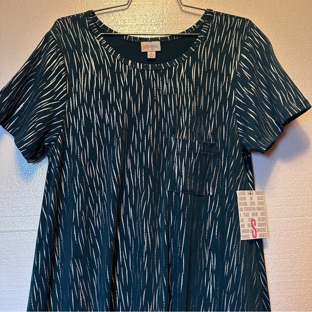 LuLaRoe Carley Dress Teal and Silver Patterned New